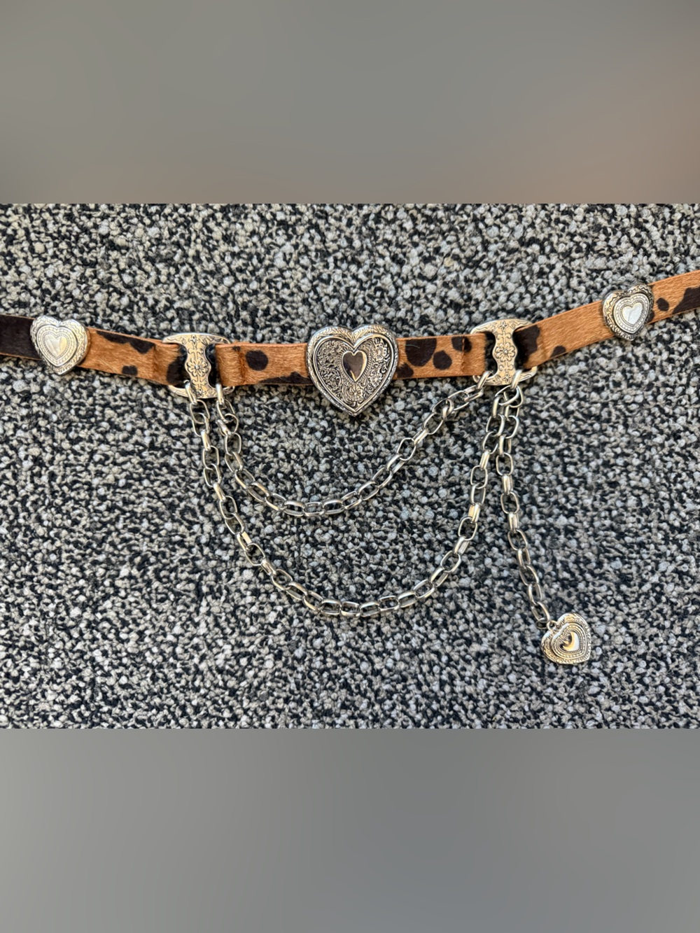 Leopard Print Heart Chain Waist Belt - Brown
